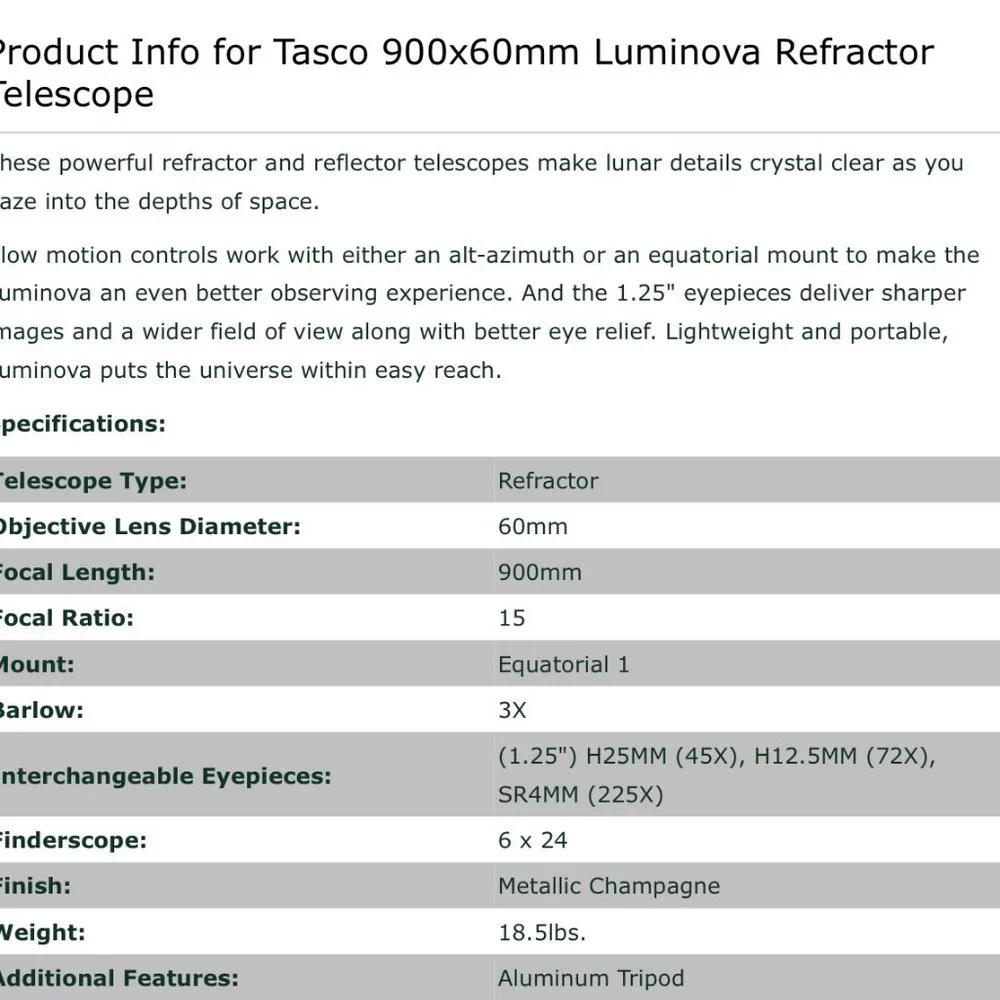 Tasco Luminova Telescope 900x60